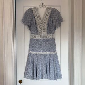 Gianni Bini Elegant Blue and White Eyelet Lace Dress